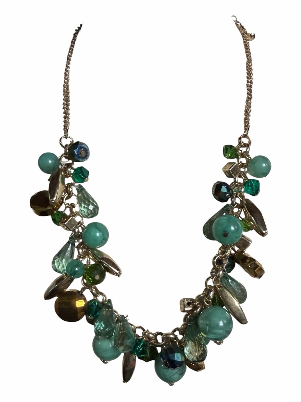 Green Cluster Bead Statement Necklace - Women Jewelry